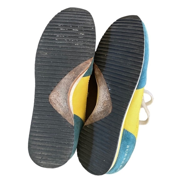 Burberry Pop Suede Nylon Sneakers Runners Teal and Yellow - Picture 6 of 14